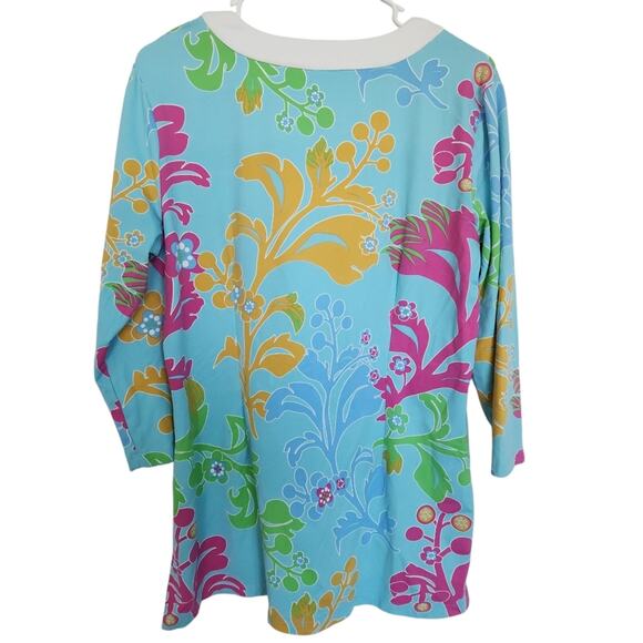 J. McLaughlin Catalina Cloth Tropical Floral Tunic Top L Beach Coastal Vacation - Picture 2 of 7